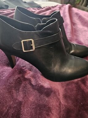 Vince Camuto Black Leather Ankle Booties with Buckle